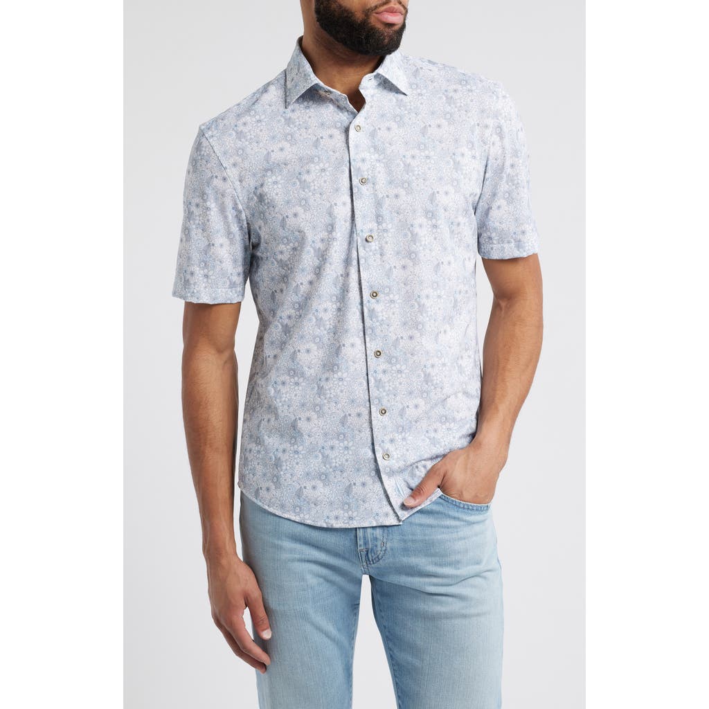 Johnnie-o Benson Floral Short Sleeve Stretch Button-up Shirt In Lapis