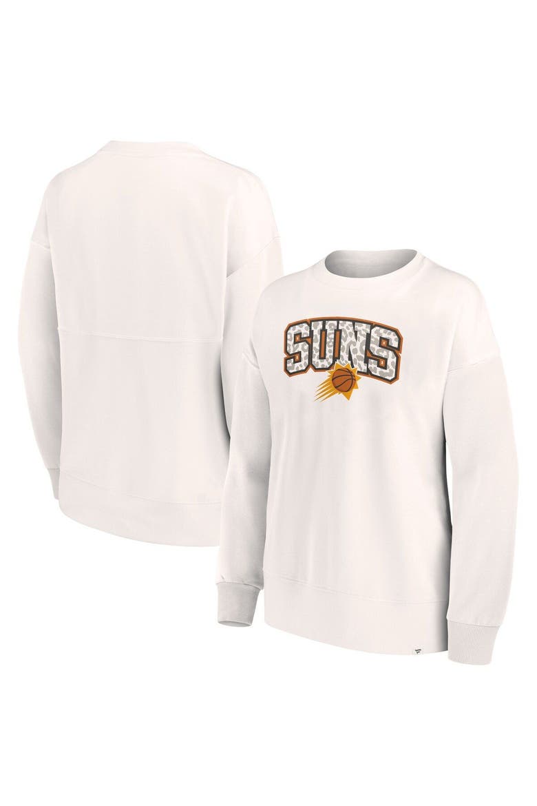 Women's Fanatics Branded White Phoenix Suns Tonal Leopard Pullover Sweatshirt, Main, color, White