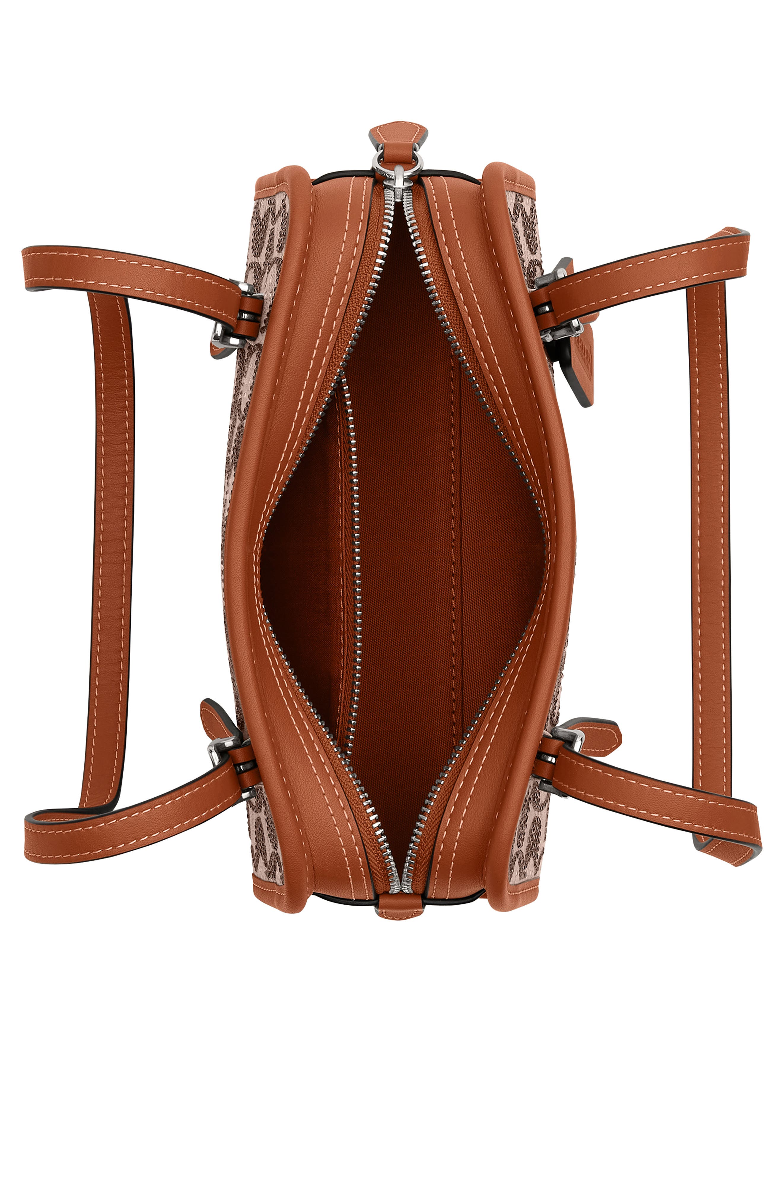 COACH Crystal Swing Zip 20 Signature Jacquard & Leather Satchel, Alternate, color, Burnished Amber