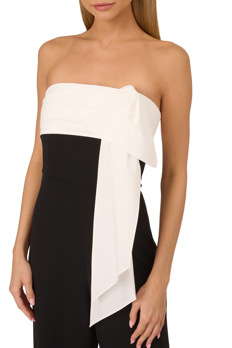 Strapless Taffeta & Crepe Jumpsuit, Alternate, color, BLACK/ WHITE