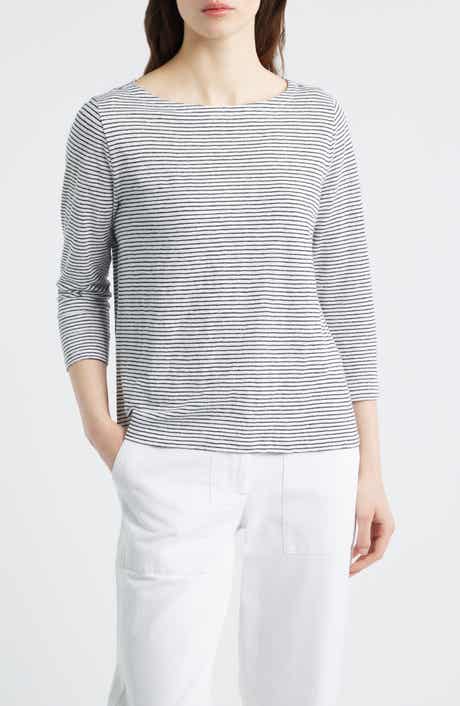 Stripe Bateau Neck Organic Linen Top