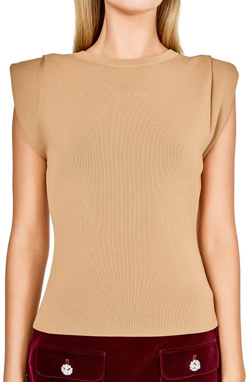 Endless Rose Pleated Shoulder Knit Top In Brown