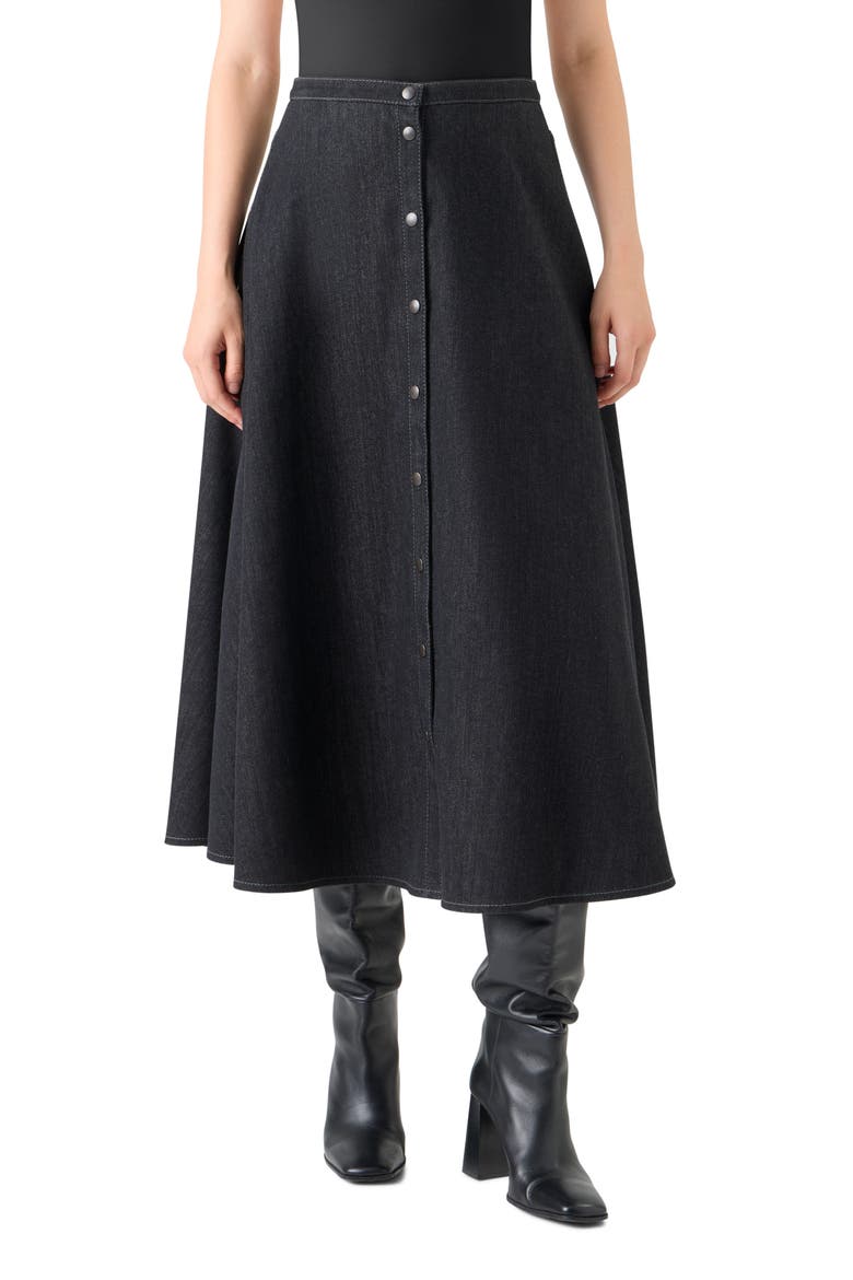 Stretch Denim A-Line Skirt, Main, color, BLACK DENIM