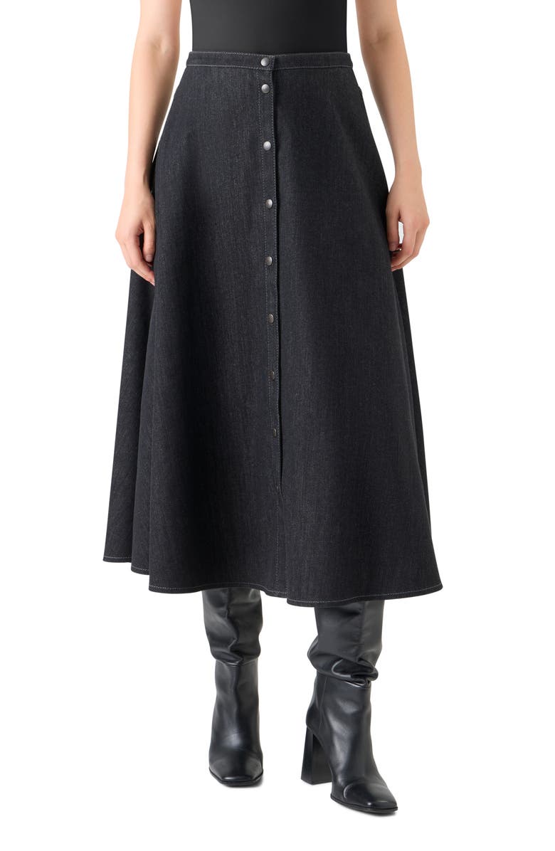 Akris punto Stretch Denim A-Line Skirt, Main, color, Black Denim