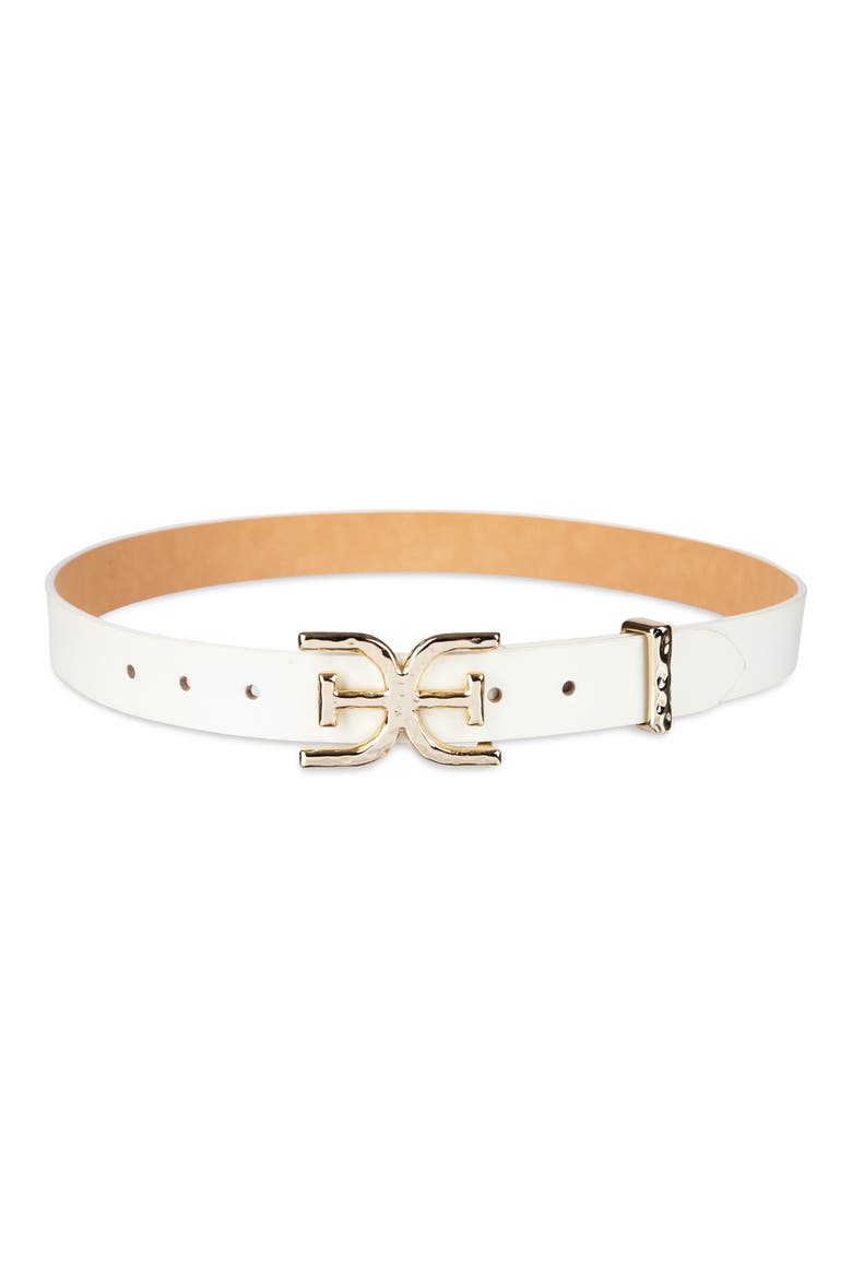 Hammered Logo Buckle Belt, Main, color, IVORY