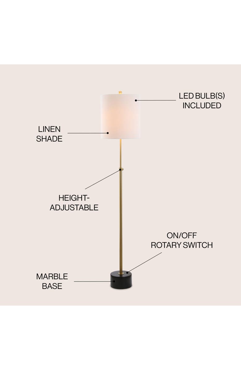 JONATHAN Y Crosby 66" Adjustable Height Metal LED Floor Lamp, Brass/Black Marble, Alternate, color, Brass Gold/Black