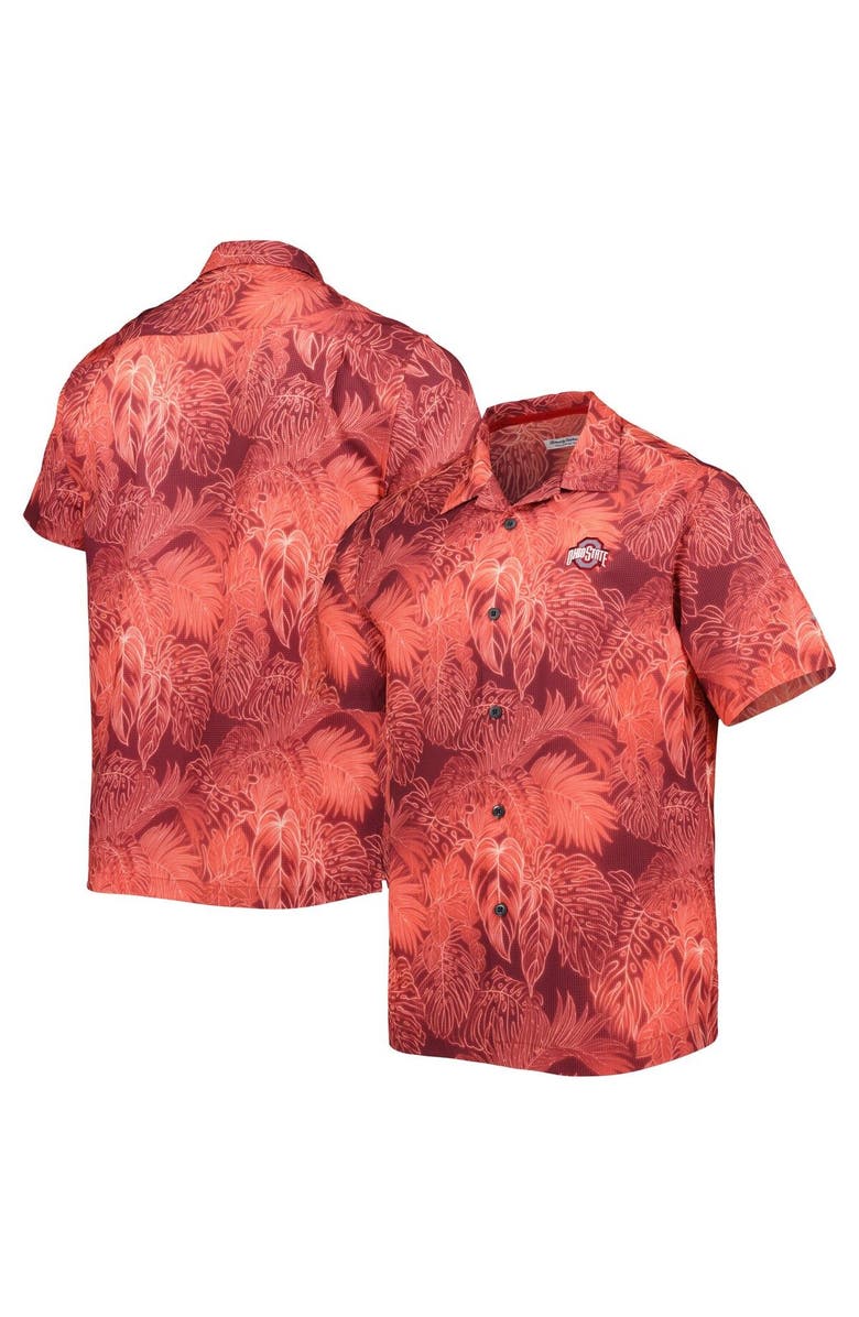 Tommy Bahama Men's Tommy Bahama Scarlet Ohio State Buckeyes Big & Tall Coast Luminescent Fronds IslandZone Button-Up Camp Shirt, Alternate, color, Scarlet