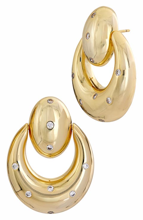 Studded Puffy Door Knocker Stud Earrings