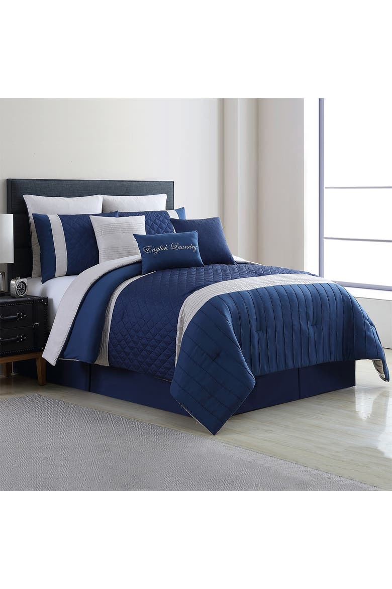 Logan 9-Piece Embellished Comforter Set, Alternate, color, BLUE