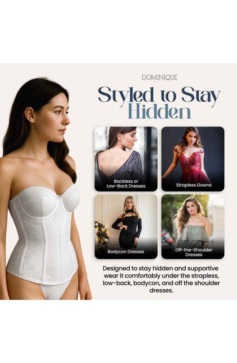 Dominique Intimates Colette Lace Low Back Convertible Corset Longline Bra, Alternate, color, Bone