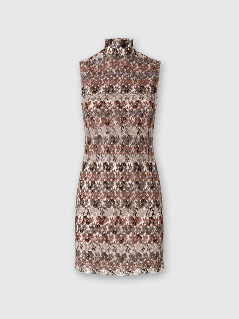 High-neck Mini Dress In Embroidered Lace