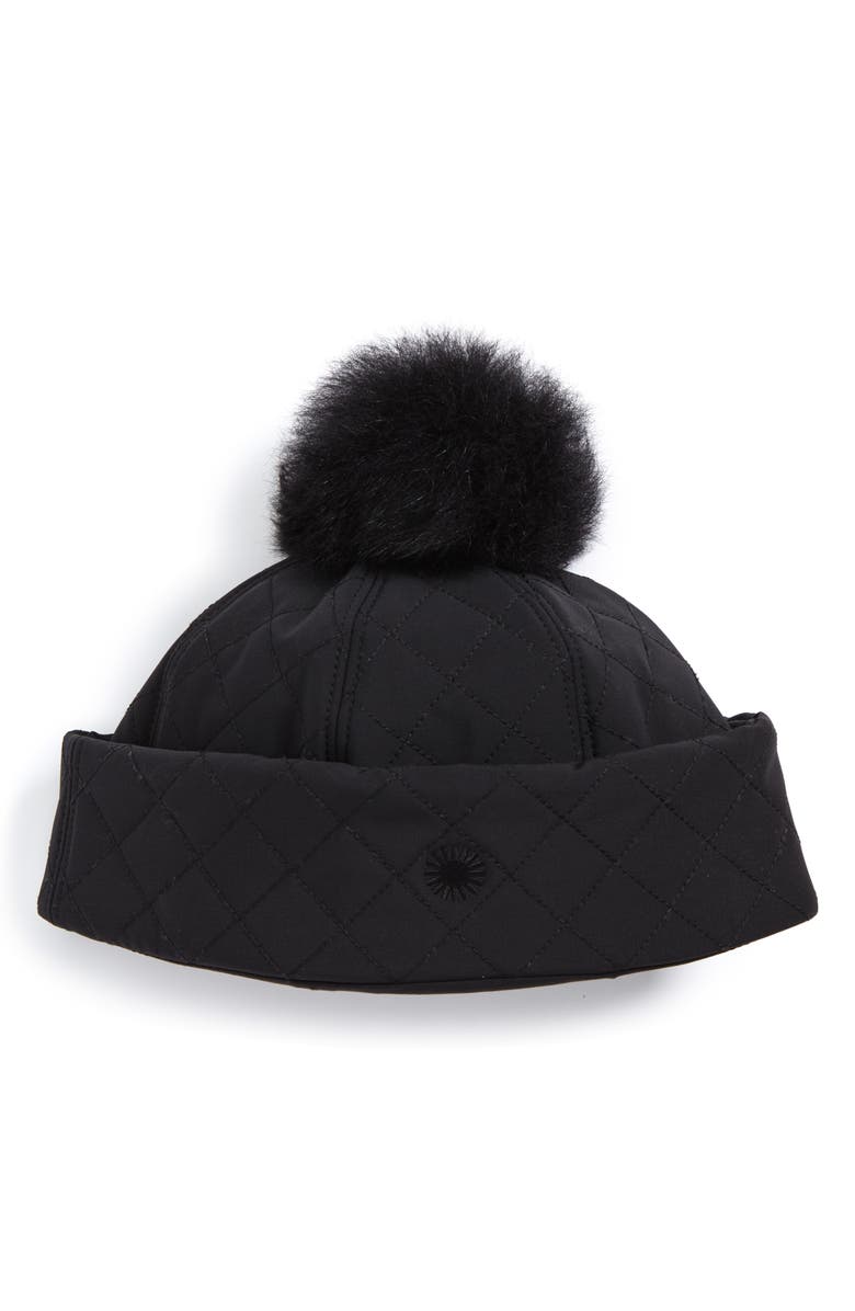 UGG<sup>®</sup> Australia Water Resistant Quilted Hat with Genuine Shearling Pompom, Main, color, 