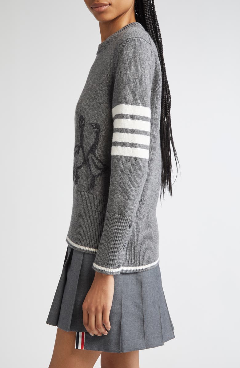 Thom Browne Geese Intarsia Boxy Virgin Wool Crewneck Sweater, Alternate, color, Medium Grey