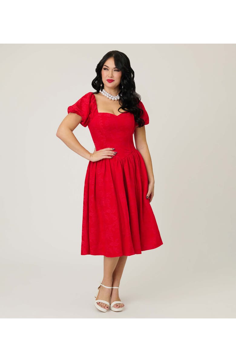 Smak Parlour Puff Sleeve Swing Dress, Main, color, Red Floral Print