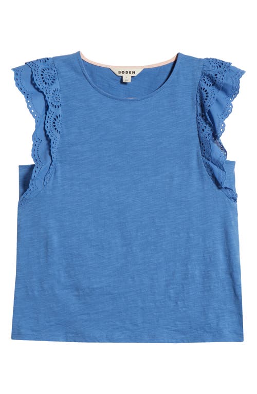 Shop Boden Eyelet Embroidered Flutter Sleeve Cotton Top In Blue