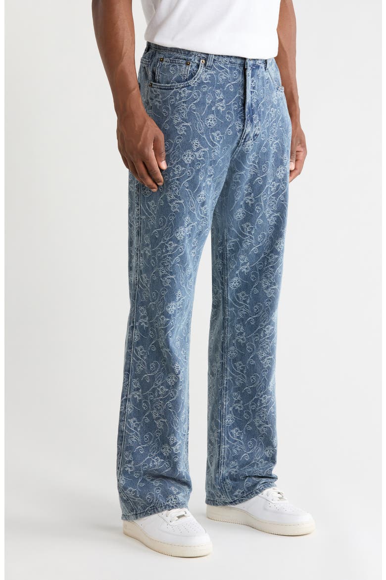 Floral Jacquard Straight Leg Jeans, Alternate, color, LIGHT INDIGO