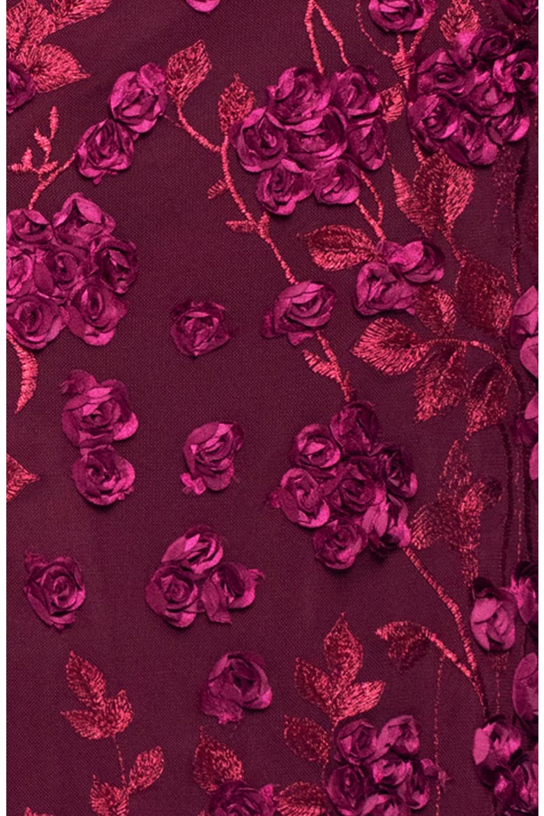 Embroidered Floral Long Sleeve Gown, Alternate, color, WINE