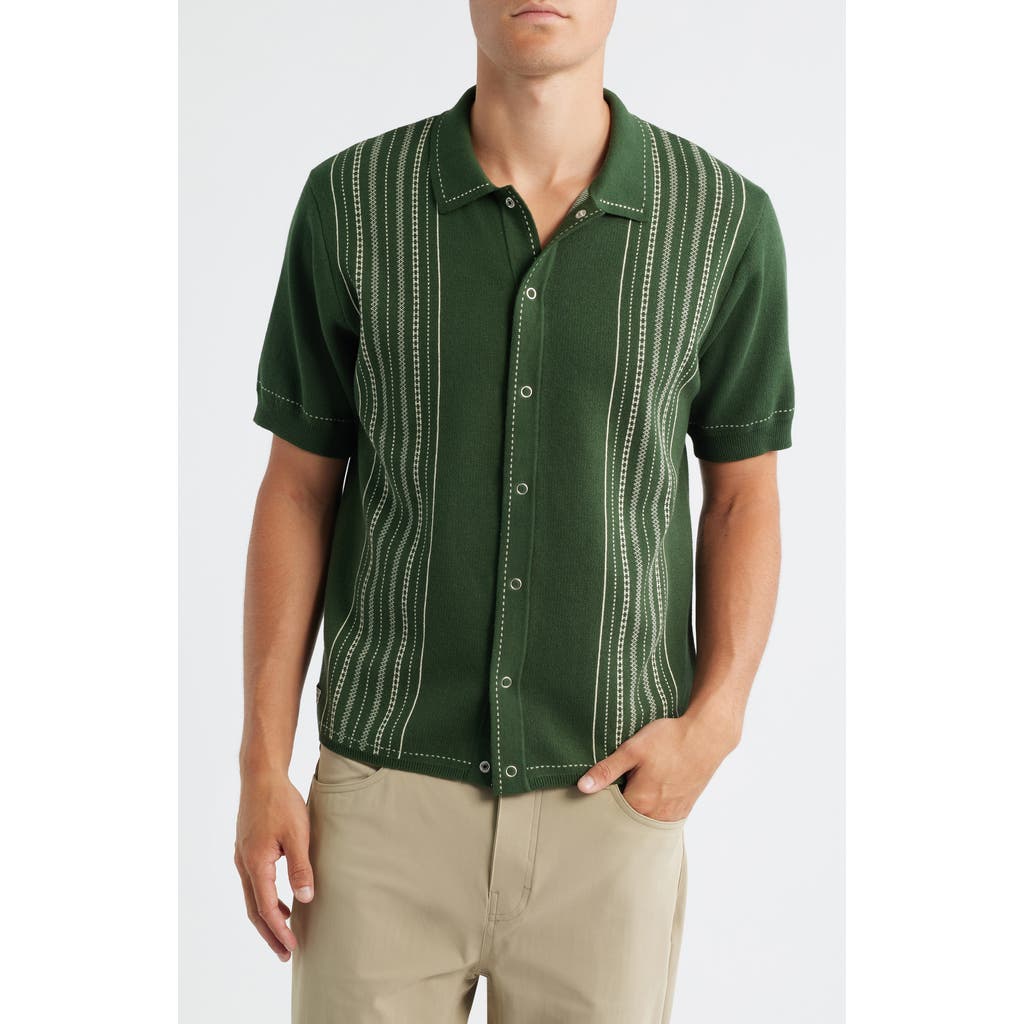 Percival Accolades Embroidered Stripe Short Sleeve Knit Cotton Snap-Up Shirt in Forest  product