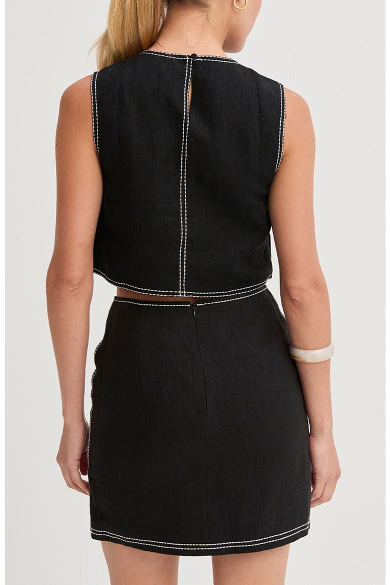 Embroidered Contrast Stitch  Linen Crop Top, Alternate, color, Black