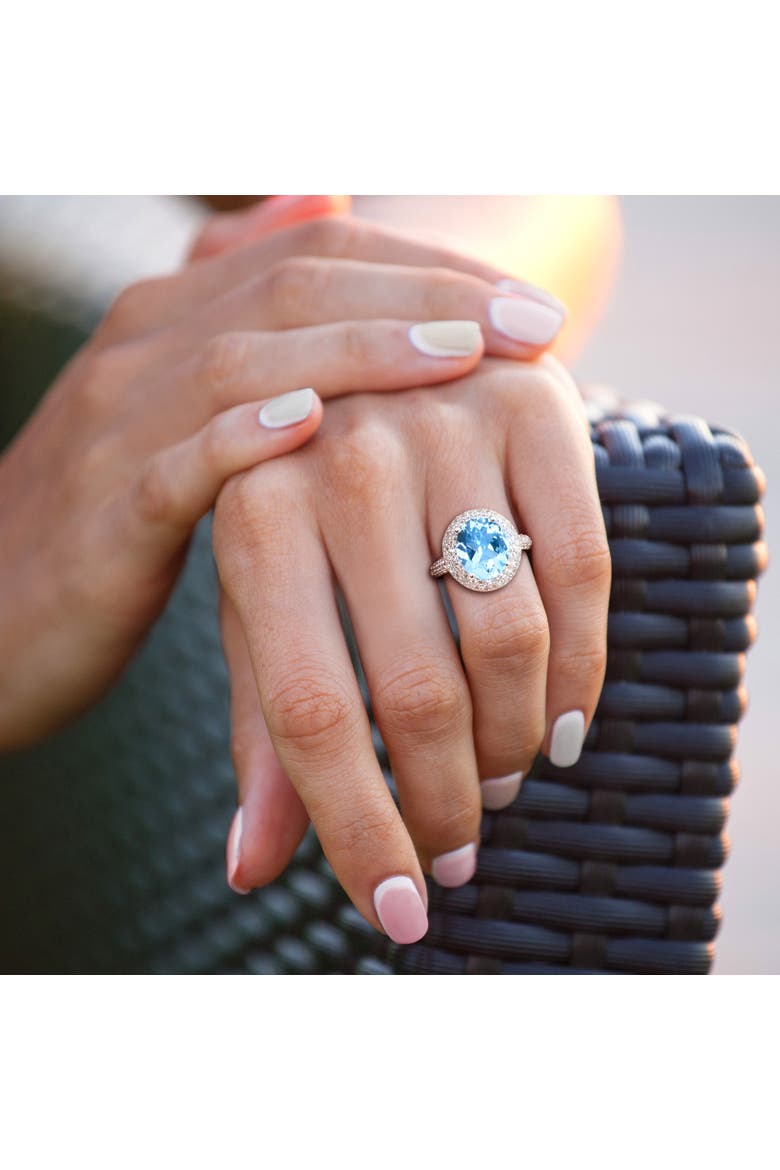 Gemstone & White Sapphire Double Halo Ring, Alternate, color, Blue Topaz