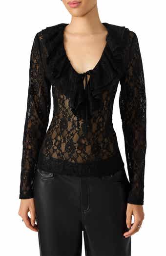 Steve Madden Elvie Sheer Lace Long Sleeve Top