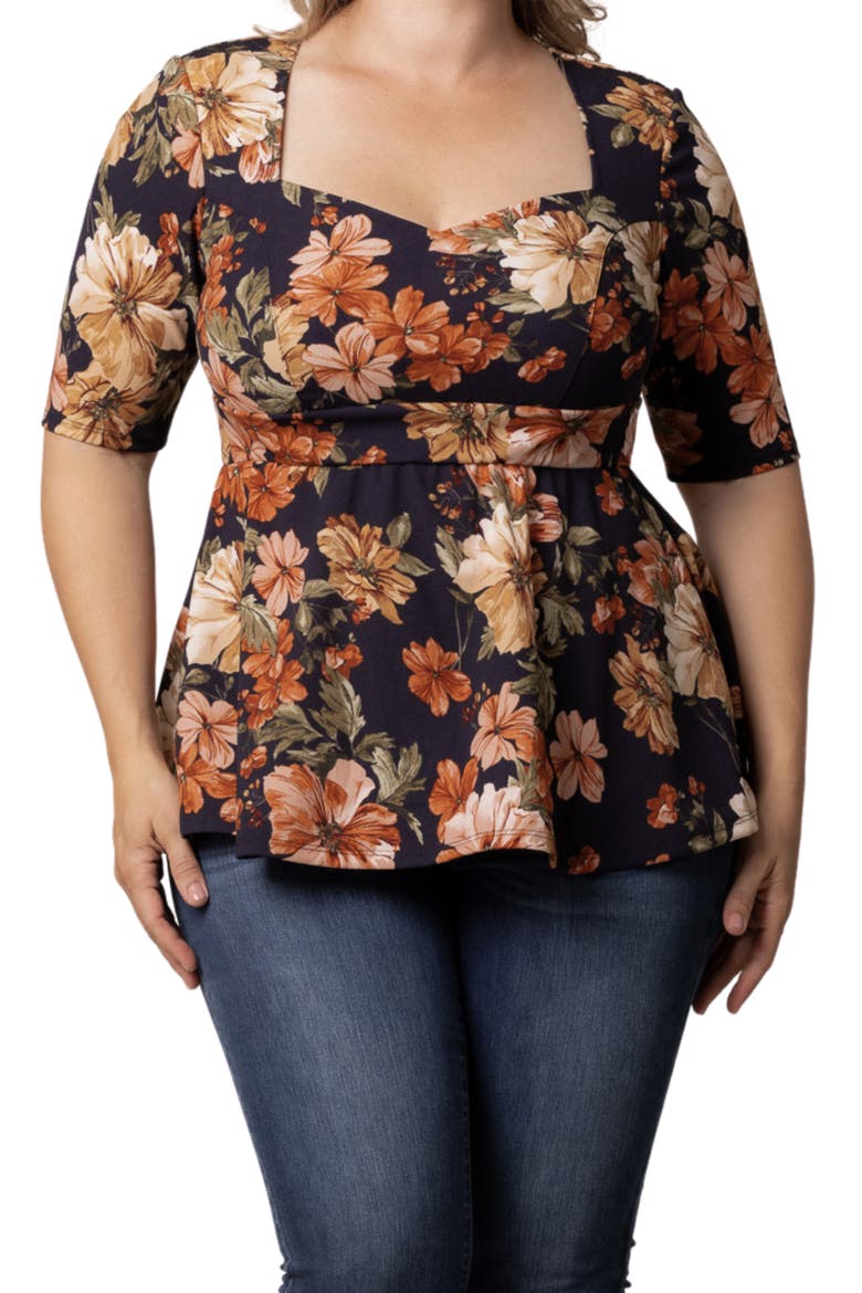 Posh Peplum Top, Alternate, color, AUTUMN GARDEN
