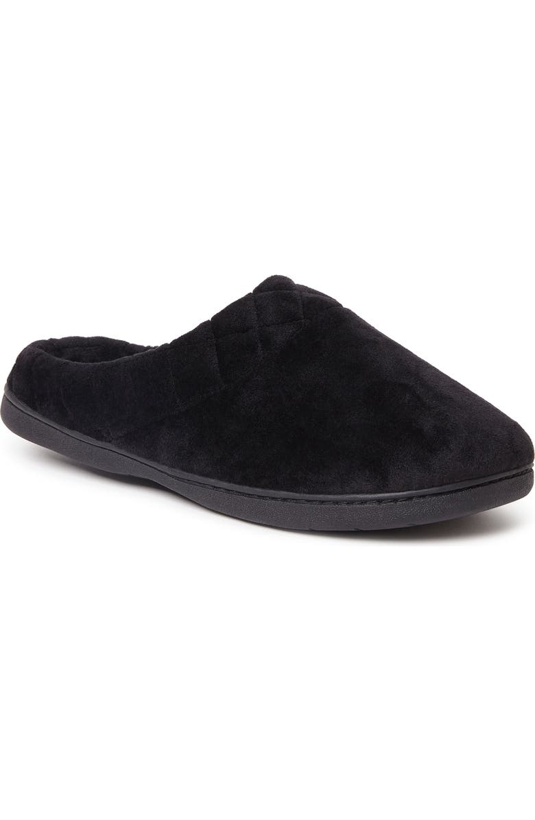 DEARFOAMS Darcy Quilted Cuff Velour Clog Slipper, Main, color, Black
