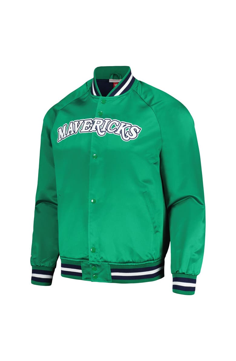 Mitchell & Ness Men's Mitchell & Ness Green Dallas Mavericks Hardwood Classics  Throwback Wordmark Raglan Full-Snap Jacket, Alternate, color, 