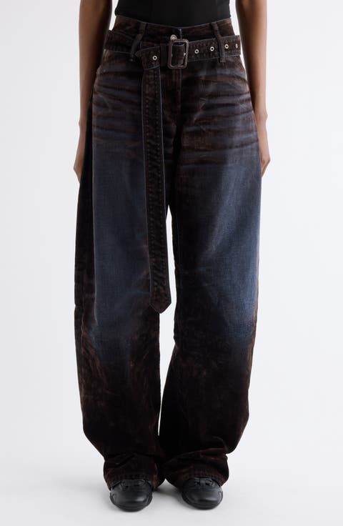 Page Flocked Belted Jeans