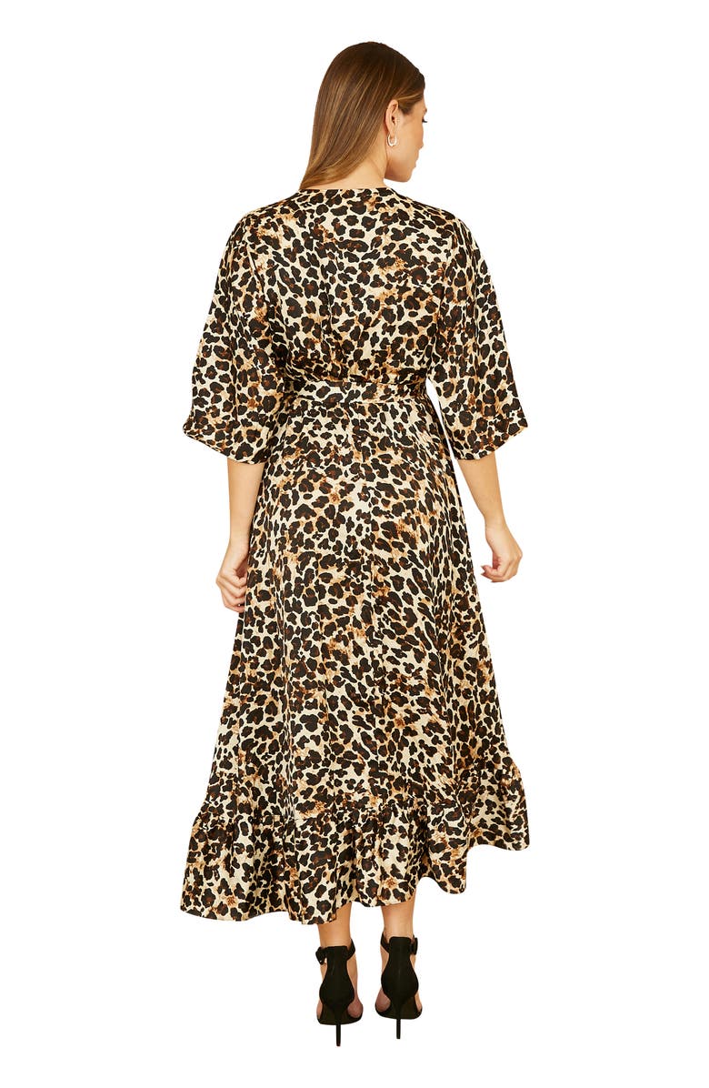 Yumi Leopard Print Kimono Sleeve Wrap Dress, Alternate, color, Brown