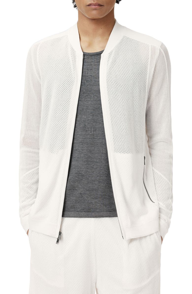 John Varvatos Wirths Organic Cotton Mesh Sweater Jacket, Alternate, color, White
