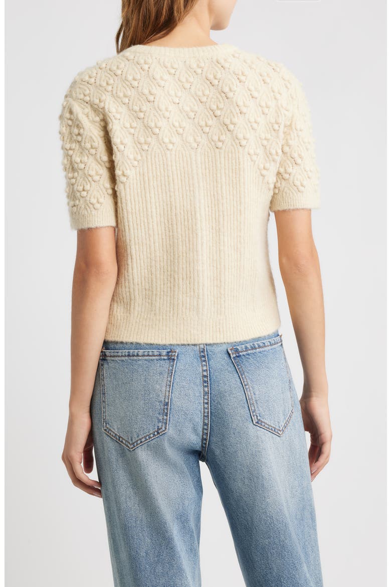 Sierra Pom Short Sleeve Cardigan, Alternate, color, IVORY