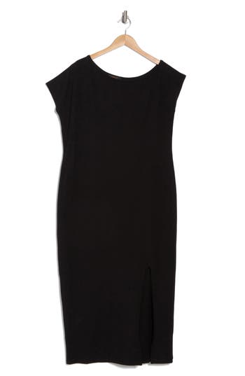 Shop Renee C Drop Shoulder Knit Shift Dress In Black