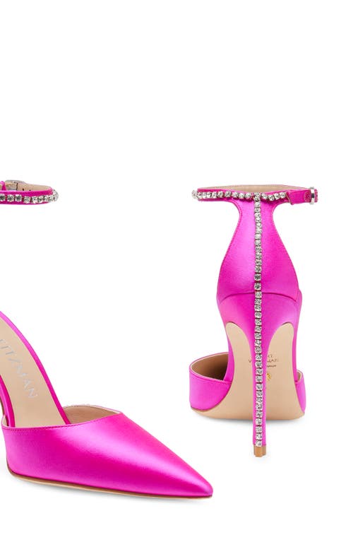 Stuart Weitzman Stuart Glam100 Pointed Toe Ankle Strap Pump In Flamingo/clear