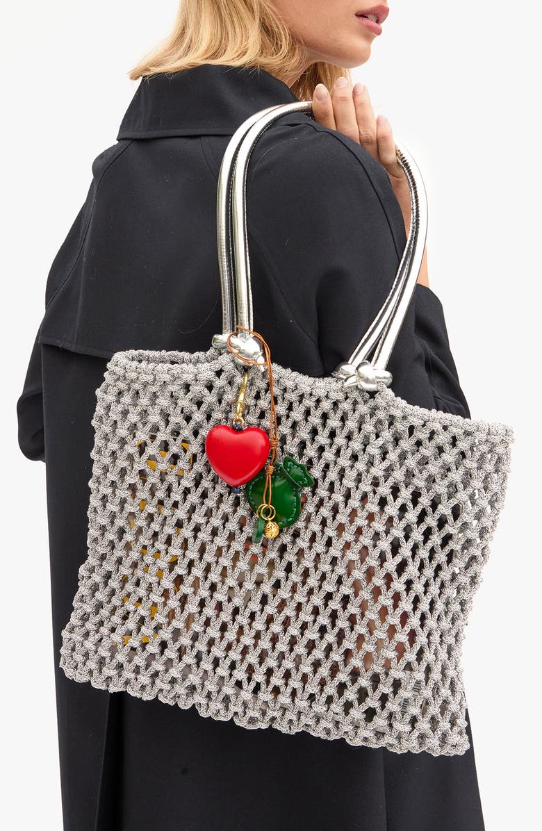 Clare V. Grande Heart Bag Charm, Alternate, color, Poppy