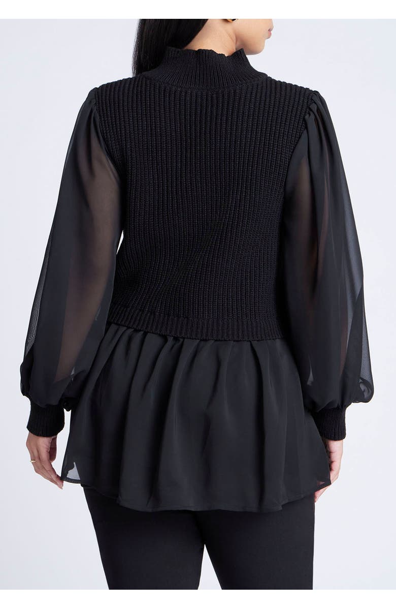 ELOQUII Twofer Sweater With Chiffon, Alternate, color, Black Onyx
