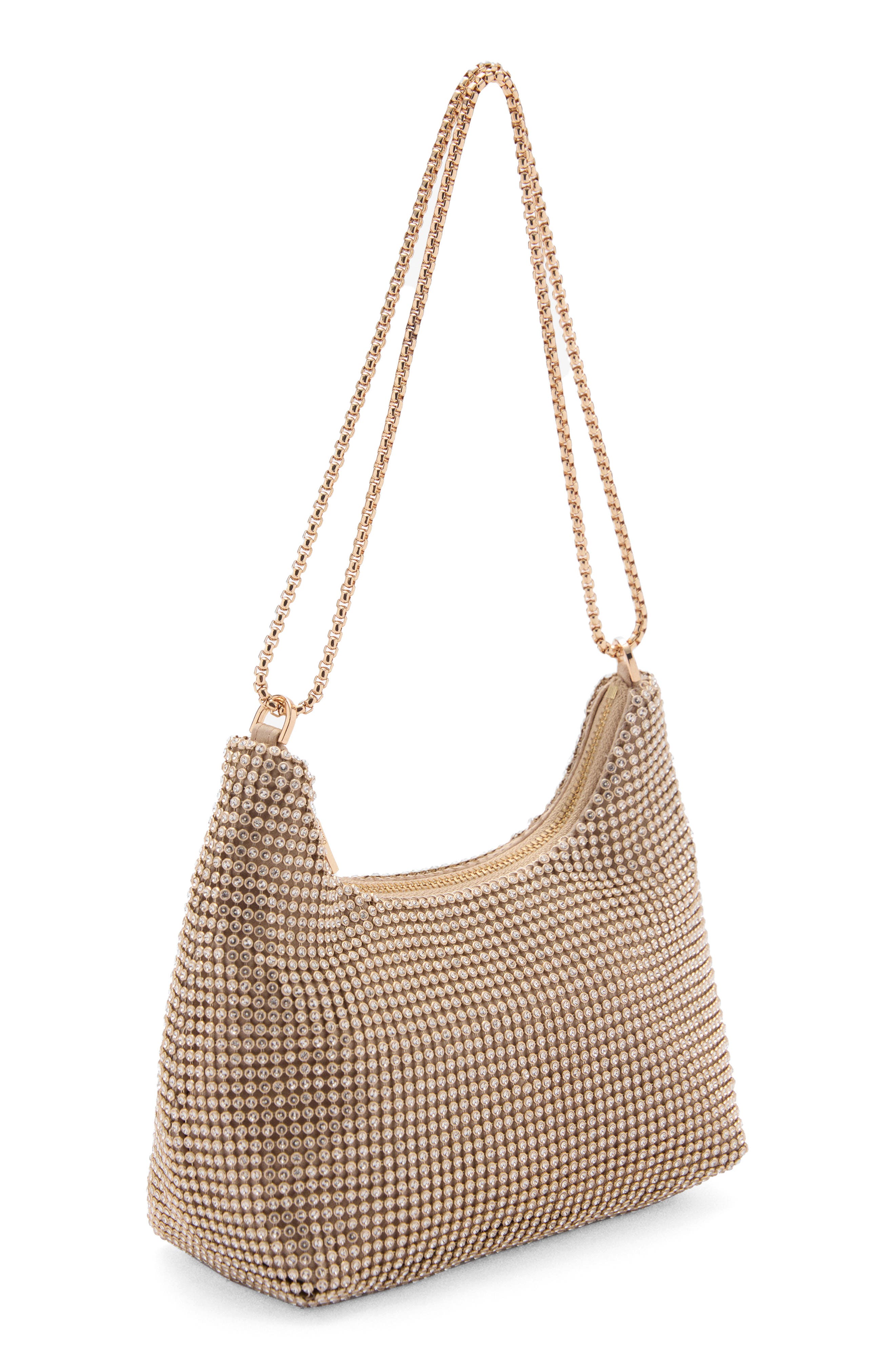 MANGO Chain Strap Crystal Shoulder Bag, Alternate, color, Gold
