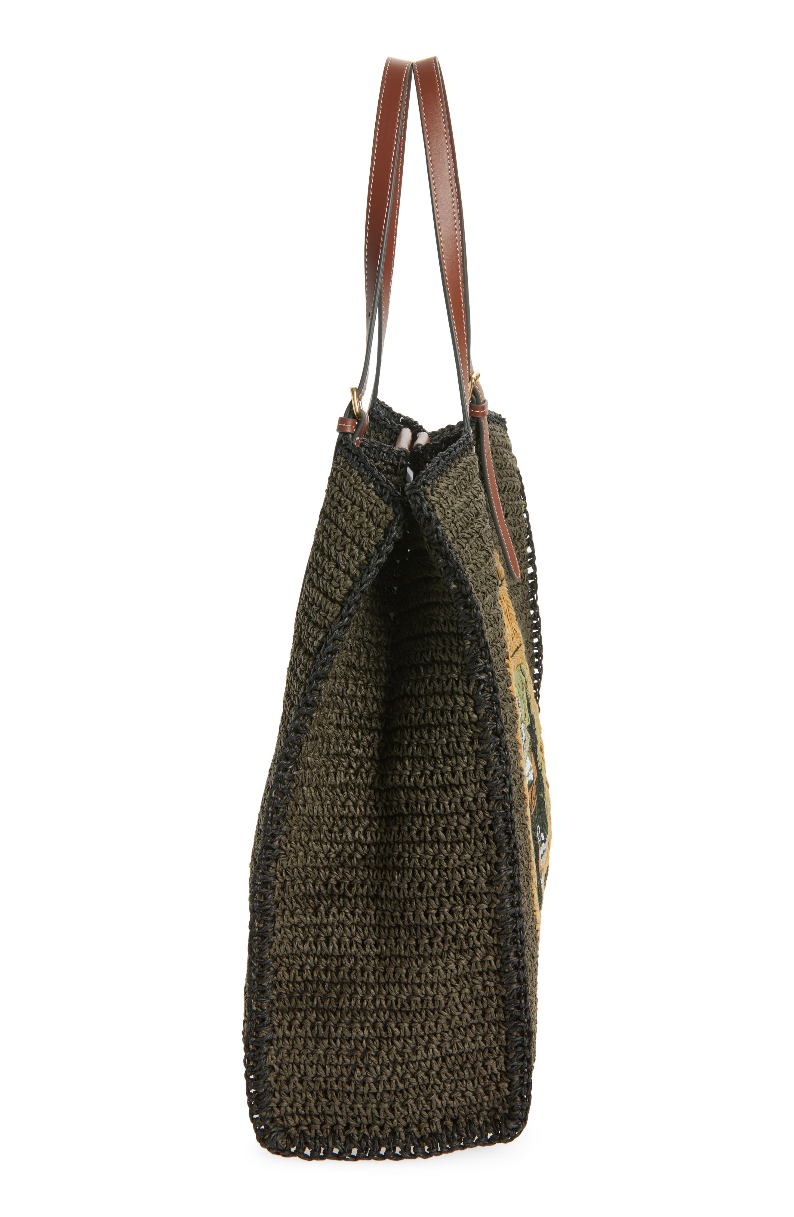 Anya Hindmarch Olive Oil Woven Raffia North/South Tote, Alternate, color, Khaki