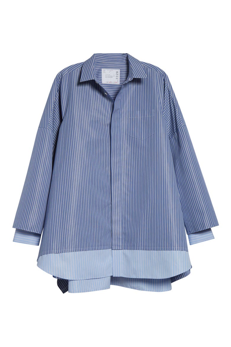 Mixed Stripe Oversize Poplin Button-Up Shirt, Alternate, color, BLUE STRIPE