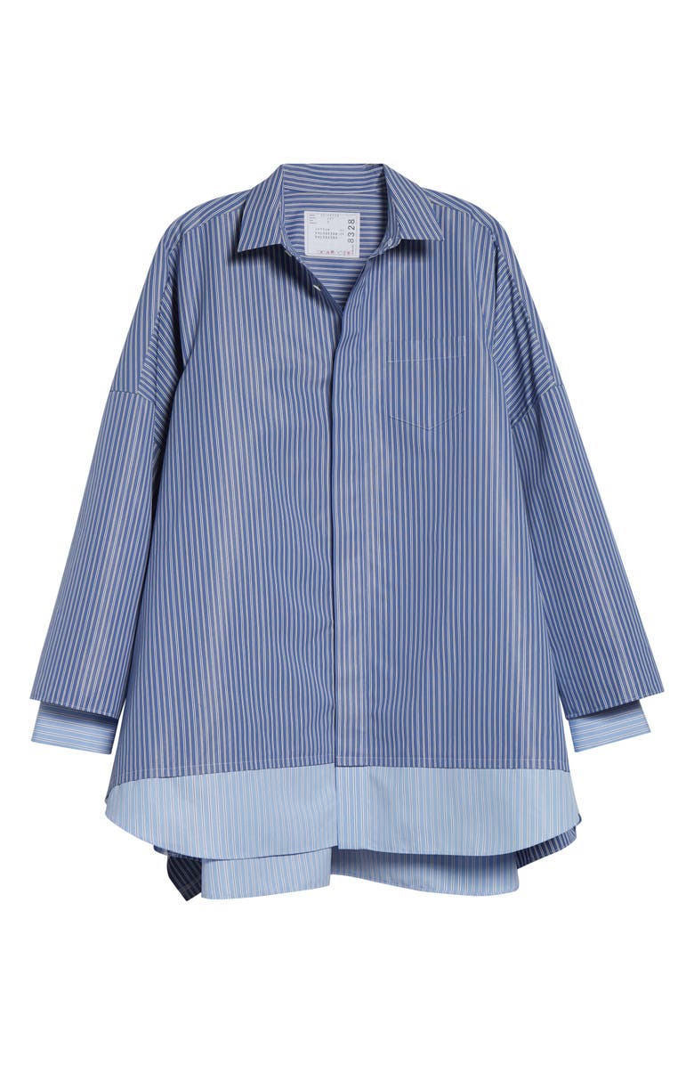 Sacai Mixed Stripe Oversize Poplin Button-Up Shirt, Main, color, Blue Stripe