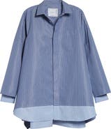 Sacai Mixed Stripe Oversize Poplin Button-Up Shirt