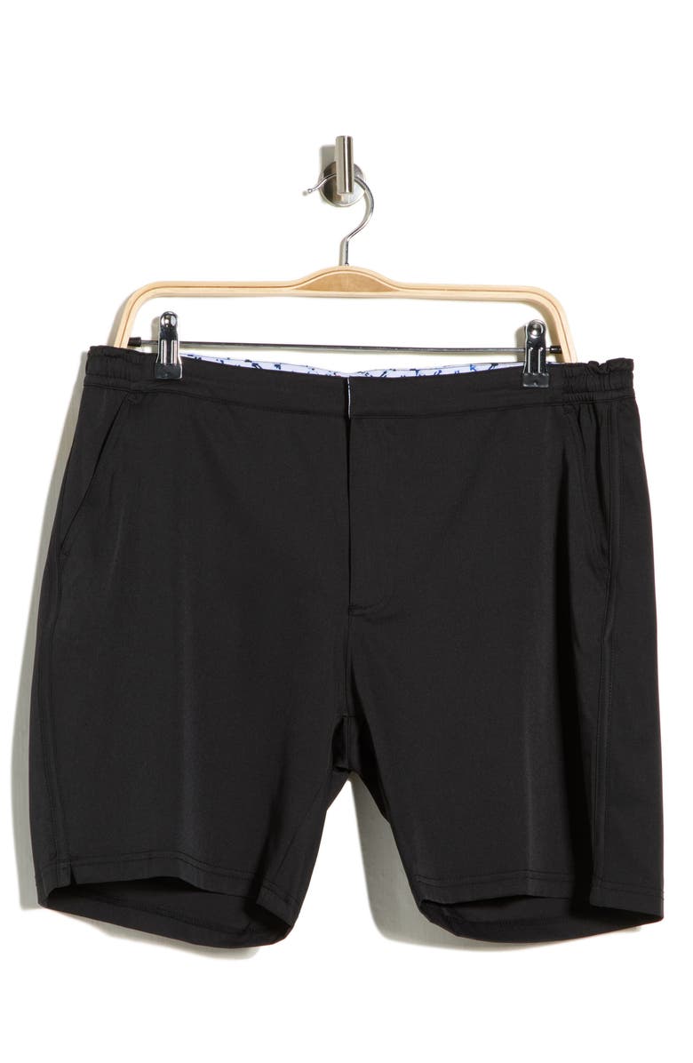 Robert Graham Around The World Hybrid Swim Trunks, Main, color, Black