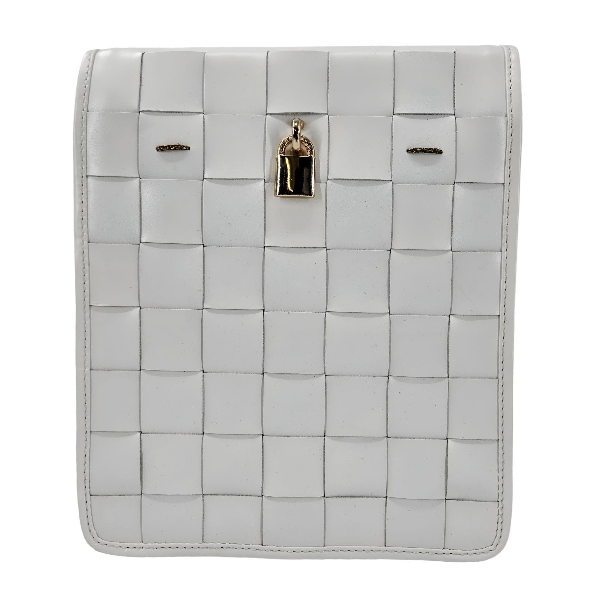 Woven Leather Lock Crossbody Bag, Alternate, color, White