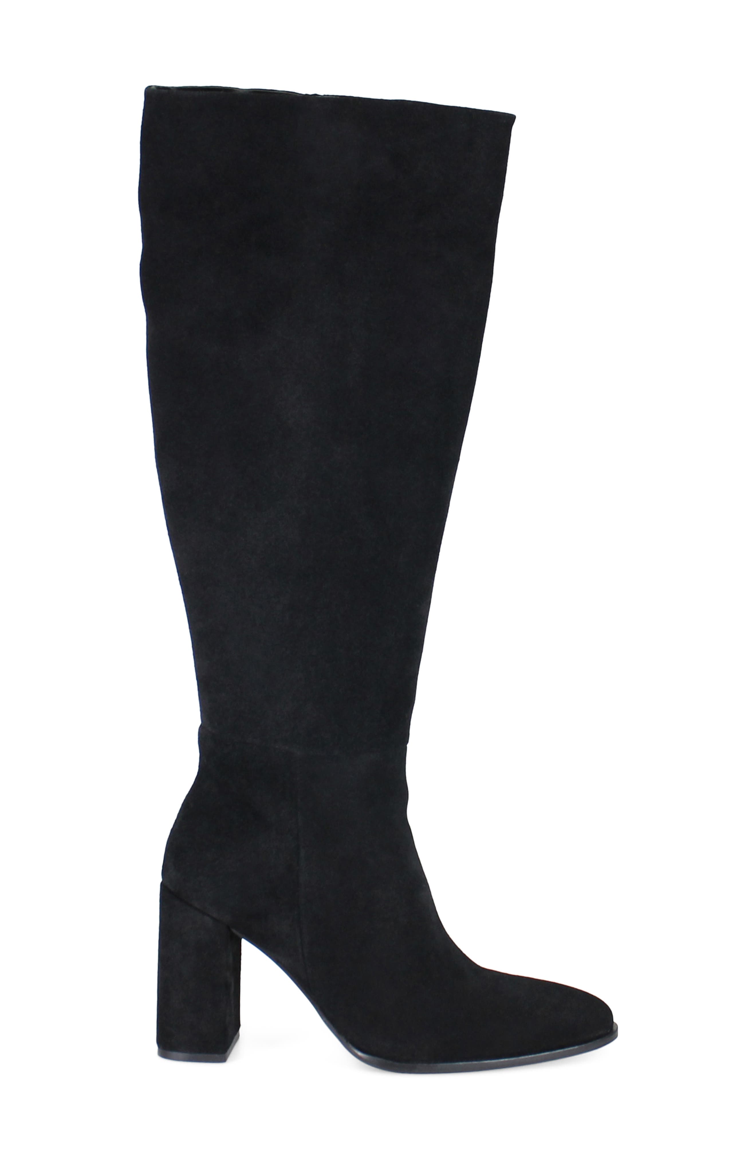Text Back Leather Knee High Boot, Alternate, color, BLACK