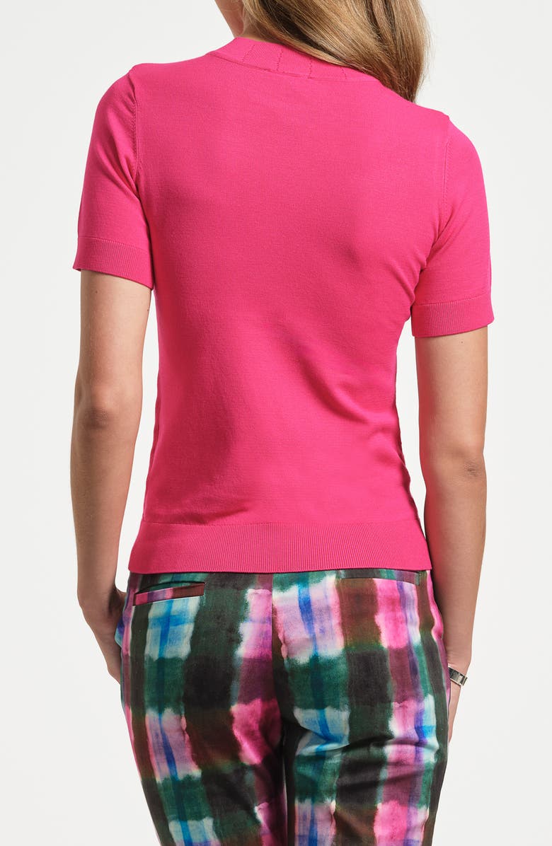 Isaac Mizrahi New York Mock Neck Short Sleeve Sweater, Alternate, color, Fuchsia