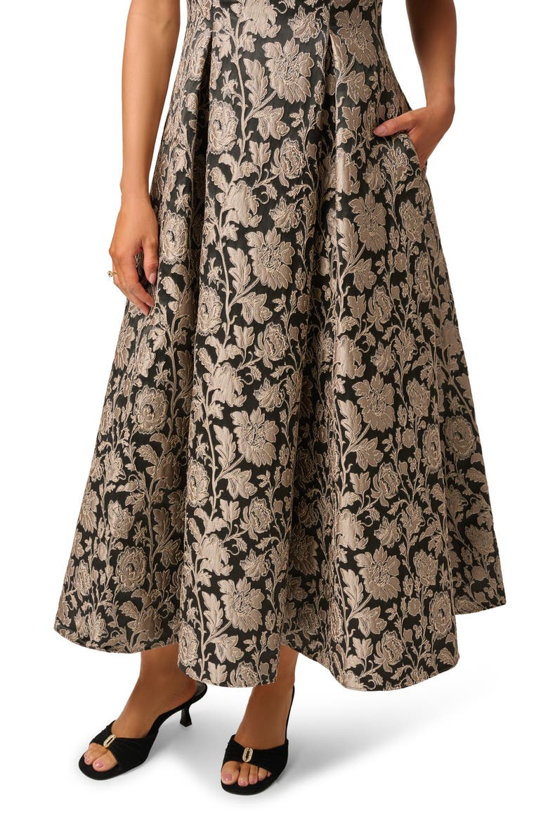 Off the Shoulder Jacquard Gown, Alternate, color, BLACK/ TAUPE