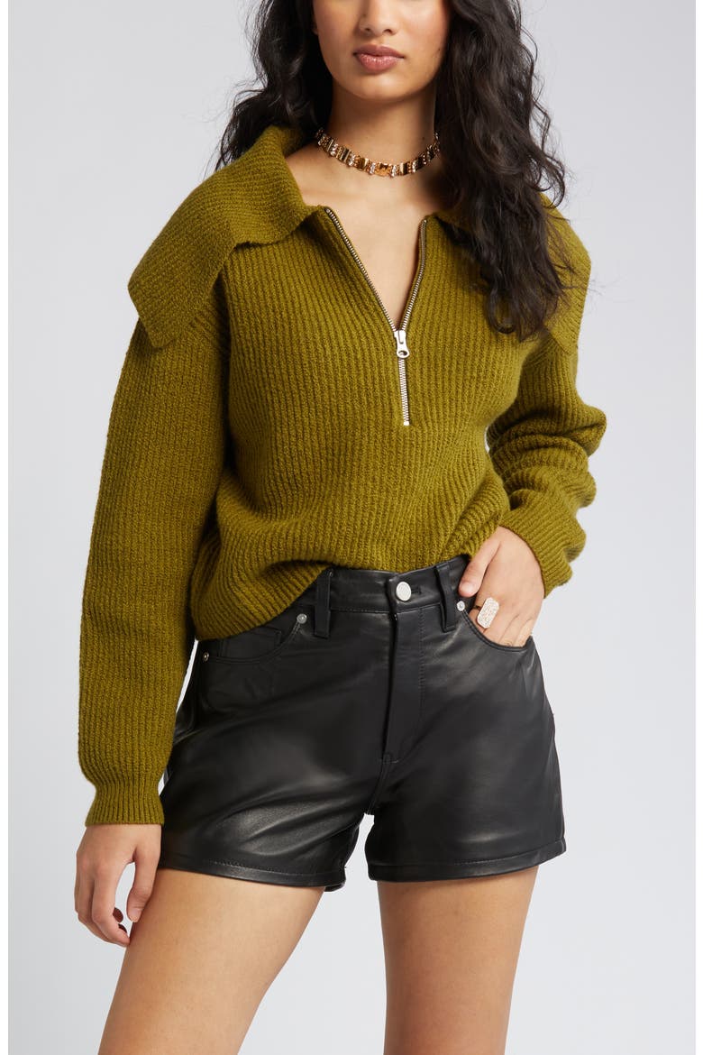 Rib Half Zip Sweater, Main, color, OLIVE AVOCADO
