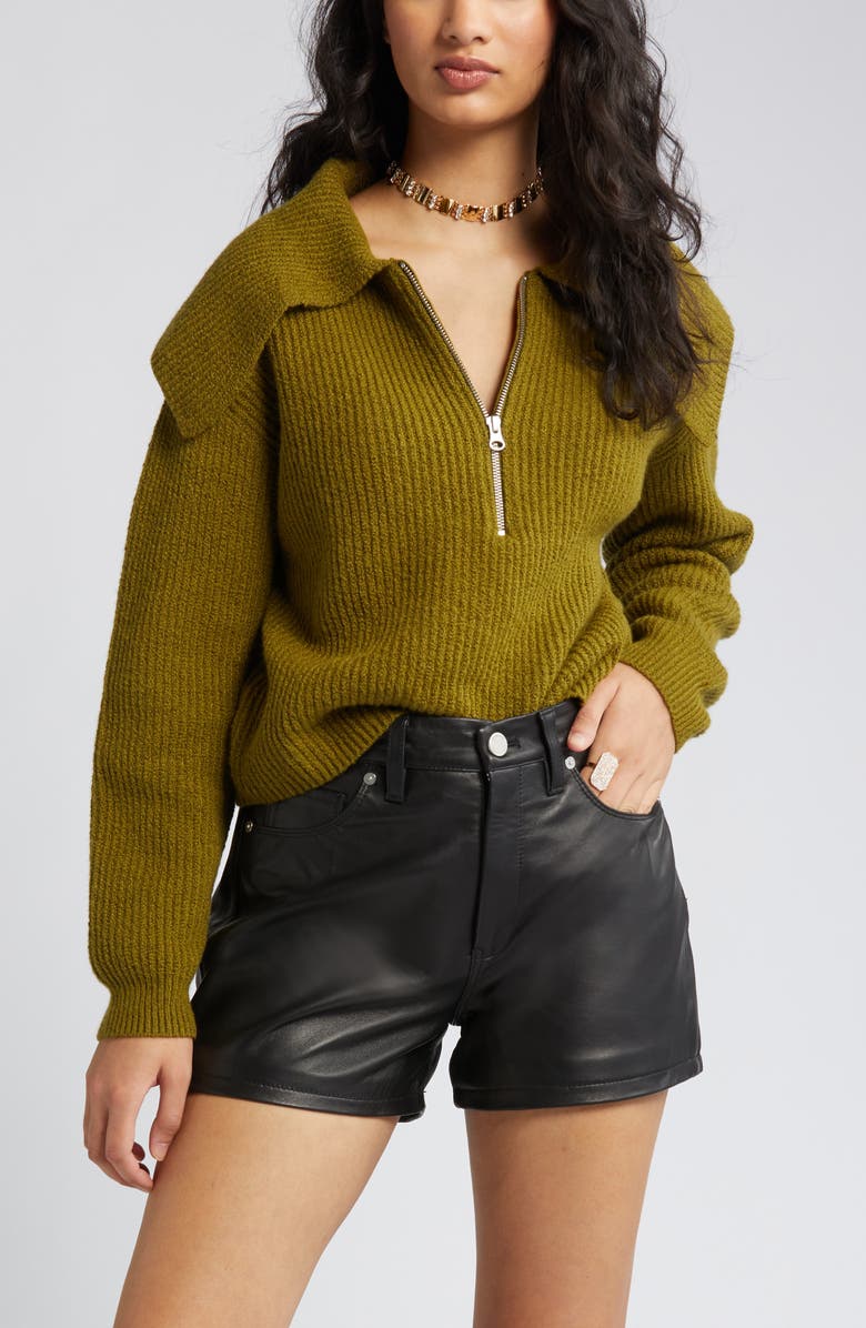 Open Edit Rib Half Zip Sweater, Main, color, Olive Avocado