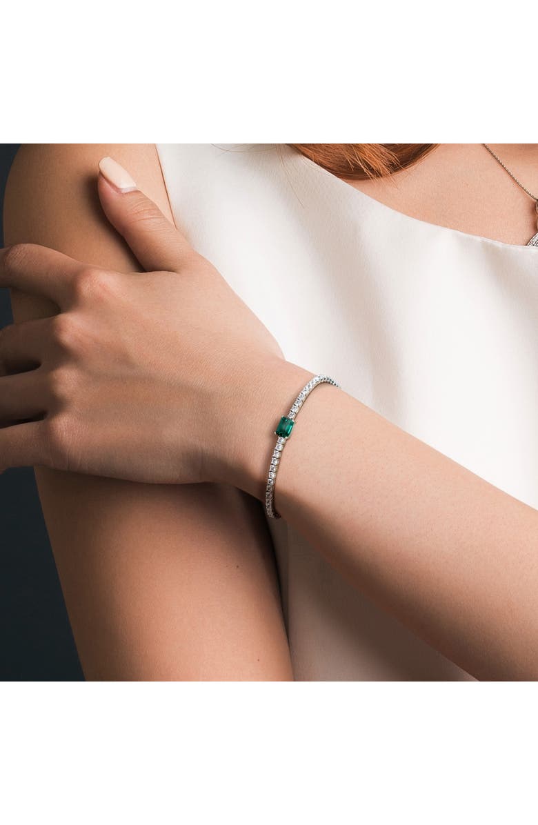 DELMAR Lab-Created White Sapphire & Lab-Created Emerald Tennis Necklace & Bracelet Set, Alternate, color, Green