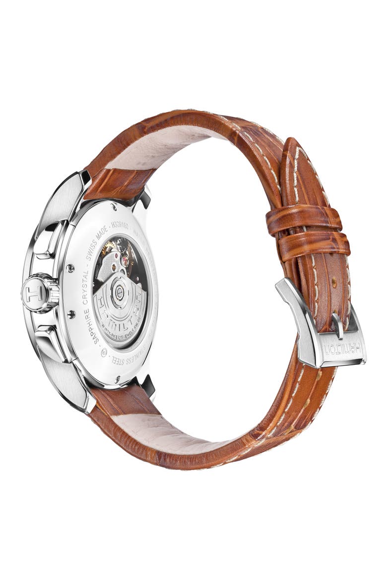 Jazzmaster Viewmatic Auto Leather Strap Watch, 40mm, Alternate, color, BROWN/ SILVER Z/DNU